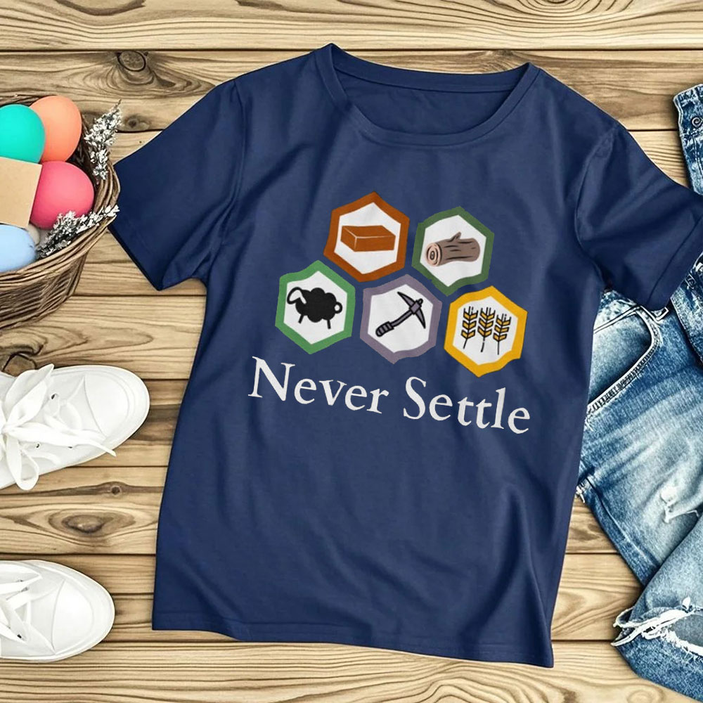 Never Settle Catan Shirt Vinta - Board Game Catan incelemesi ve fiyatı